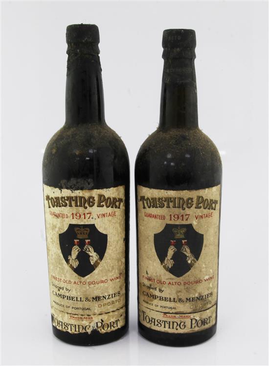 Two bottles of Toasting Port 1917 vintage, shipped by Campbell & Menzies,